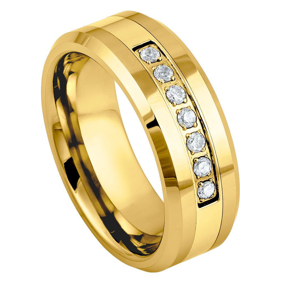 Yellow Gold IP Plated Band, 8MM, Zirconium