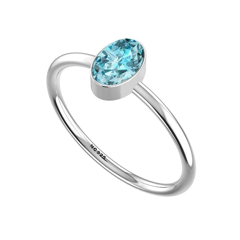 Stackable Bezel Ring Set, Sterling Silver, Aquamarine, 2MM