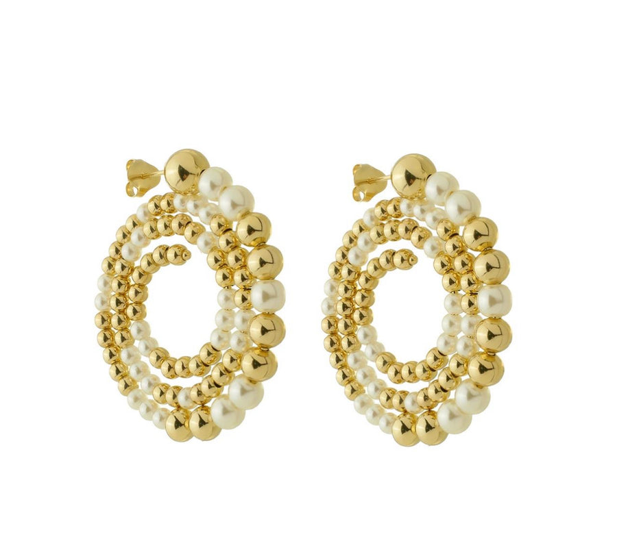 Spiral Hoop Earrings, Pearl, Gold