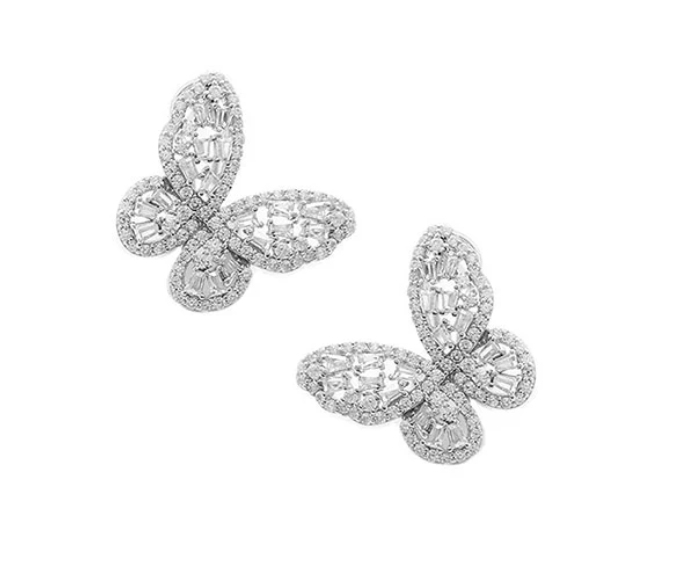 Butterfly Baguette Stud Earrings, Sterling Silver