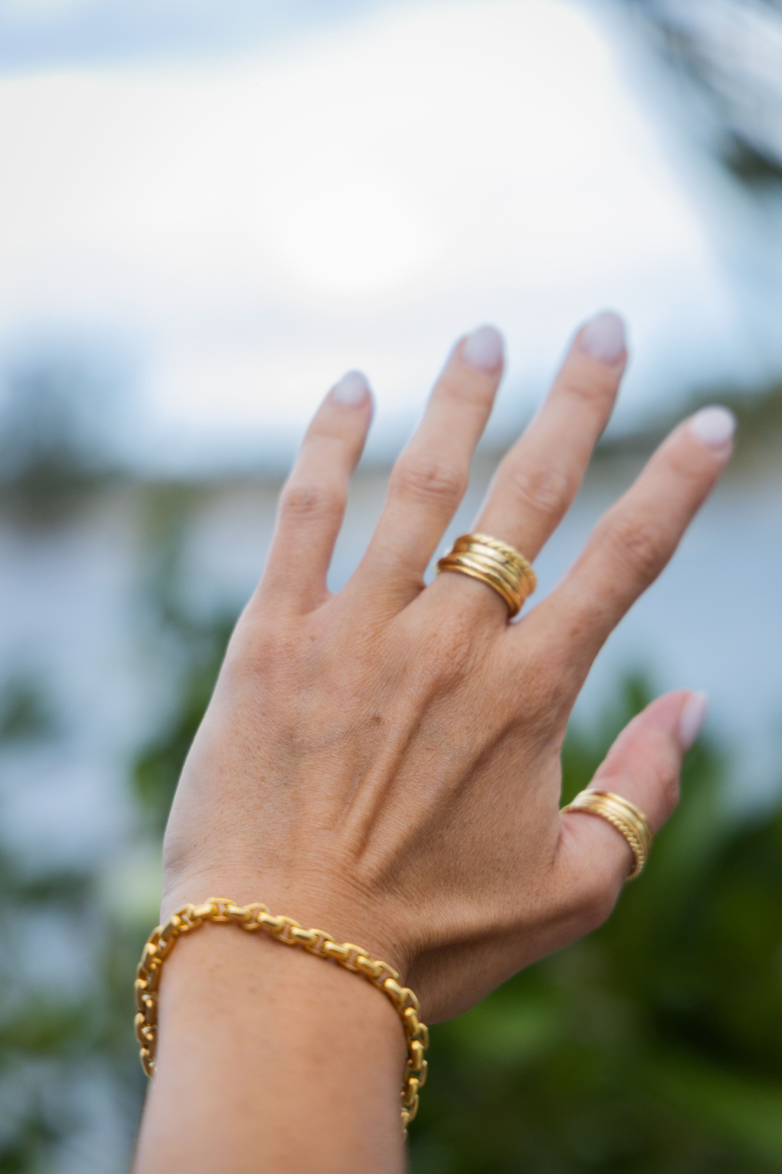 Texturized Stackable Ring Set, 18K Gold Plated