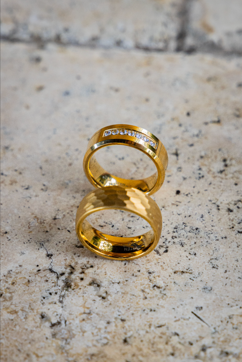 Yellow Gold IP Plated Band, 8MM, Zirconium